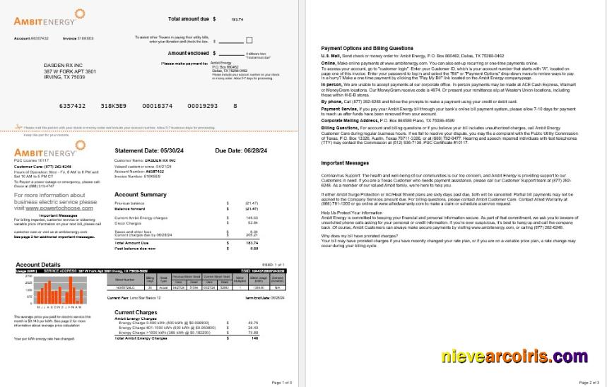 USA Ambit Energy business utility bill 1-2